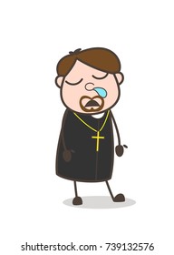 Funny Priest Sleepy Face Vector Illustration