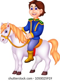 Funny Prince Cartoon Riding Horse With Smile