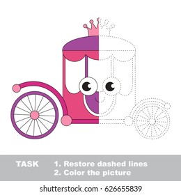 Funny Princess Chariot. Dot to dot educational game for kids. Trace and color the colorless half.