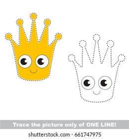 Funny Princess Crown to be traced only of one line, the tracing educational game to preschool kids with easy game level, the colorful and colorless version.
