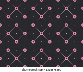 Funny princess pattern with geometrical structure and sweet donuts. Donut sweets princess pattern, cute teen fashion elements for princess and little girls. Princess cute seamless pattern, with pink