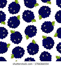 Funny print for baby clothes. Cute pattern with berries. Blueberries or blueberries. Vector illustration. Berry character.