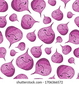 Funny print for children's textiles. Vegetables pattern. Vector illustration. Beetroot character