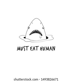 Funny print design with shark doodle black