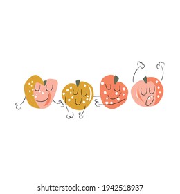 Funny print of fruits hugging each other. Vector illustration on white background. 