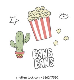 funny print with pop corn and cactus. Pop art style