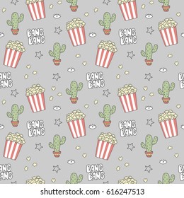 funny print with pop corn and cactus. Pop art style
