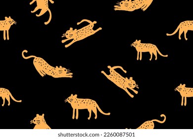 Funny print of wild cats. Decoration of leopards and cheetahs. Big cats. Funny cats