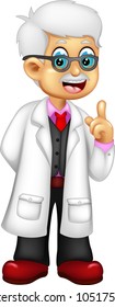 funny professor cartoon standing with smile and pointing