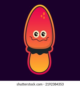 Gracioso hongo psicodélico mágico con marca de ácido en la lengua. Icono de ilustración de personaje kawaii con dibujos animados. Escoba trippy mágica, impresión de ácido en afiche, EPS de camisetas