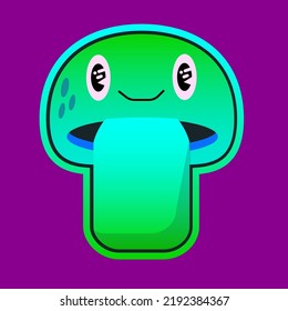 Gracioso hongo psicodélico mágico con marca de ácido en la lengua. Icono de ilustración de personaje kawaii con dibujos animados. Escoba trippy mágica, impresión de ácido en afiche, EPS de camisetas