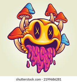 Funny psychedelic mushrooms colorful vector illustrations for your work logo, merchandise t-shirt, stickers and label designs, poster, greeting cards advertising business company or brands