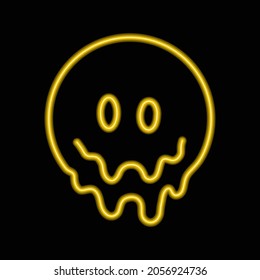 Funny psychedelic surreal Flex-Melt-Lächelnein-Leuchtlogo.Vectorcartoon-Zeichentillustrations-Logo.Lächelgelbe Neon-Oberfläche-Schmelze,Säure,Techno,Trippy-Druck für T-Shirt,Poster,Kartenkonzept