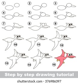 Funny pterodactyl. Drawing tutorial.