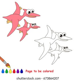 Funny Pterodactyl and Mother to be colored, the coloring book for preschool kids with easy educational gaming level.