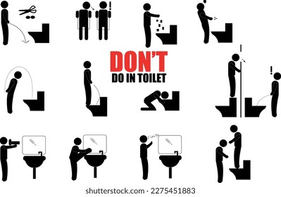 Funny Public don't do in Toilet Concept Icon Symbol Sign Pictogram