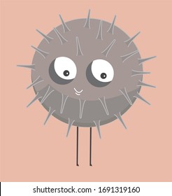 Funny puffer fish with needles cartoon illustration