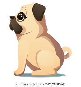 Funny pug of colorful set. The cartoon design and colorful style of this illustration beautifully capture the playful spirit of a puppy. Vector illustration.