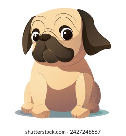 Funny pug of colorful set. This illustration of a playful puppy features vibrant colors and a charming cartoon design against a clean white background. Vector illustration.