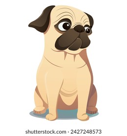 Funny pug of colorful set. This delightful puppy combines bold colors and intricate design elements, creating a captivating cartoon style against a white background. Vector illustration.