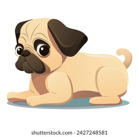Funny pug of colorful set. This illustration brings a sense of joy and whimsy to the depiction of a playful puppy on a white backdrop. Vector illustration.