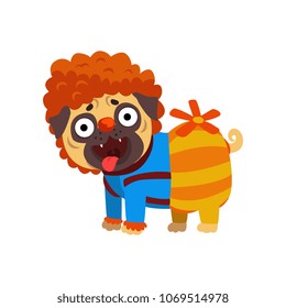 Funny pug dog character dressed as Carlson, funny dog with a propeller vector Illustration on a white background