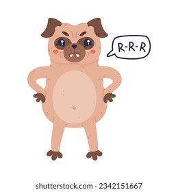 Funny Pug Dog Character with Wrinkly Angry Face Roaring Vector Illustration