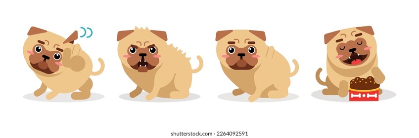 Funny Pug Dog Engaged in Different Activity Vector Set