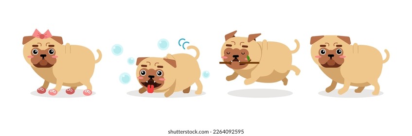 Funny Pug Dog Engaged in Different Activity Vector Set