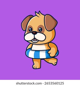 engraçado pug cachorro nadando usando ringball de ilustração