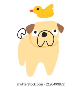 Grasa divertida y pato volador. Ilustración vectorial sobre fondo blanco.