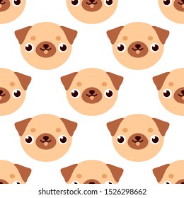 Funny pug. Seamless vector pattern in flat style