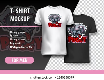 Funny Pug with smart sun glasses. T-shirt template