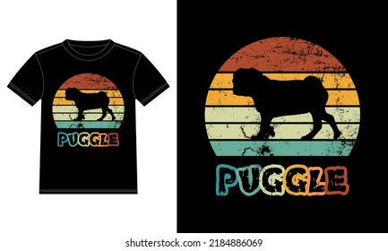 Funny Puggle Vintage Retro Sunset Silhouette Gifts Dog Lover Dog Owner Essential T-Shirt
