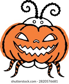 Funny pumpkin bug illustration with carved face