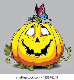 Funny pumpkin with butterfly