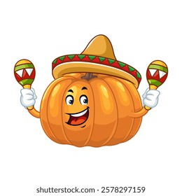 Funny Pumpkin Cartoon Character Playing Maracas.