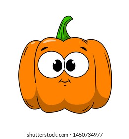 Funny Pumpkin in cartoon style. Concept Fruits and vegetables. Summer.