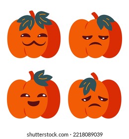 Funny pumpkin with emotions. Collection of Halloween stickers for chats. Vector illustration