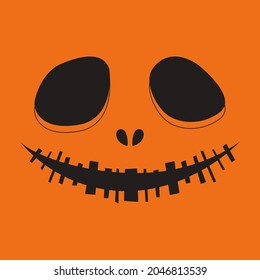 Funny pumpkin face. Vector Jack face and orange background.