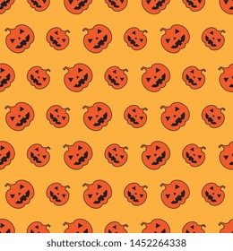 funny pumpkin faces seamless pattern on orange background. abstract vector mosaic for halloween holiday banners, posters, invitations. eps 10