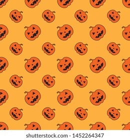 funny pumpkin faces seamless pattern on orange background. abstract vector mosaic for halloween holiday banners, posters, invitations. eps 10