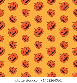 funny pumpkin faces seamless pattern on orange background. abstract vector mosaic for halloween holiday banners, posters, invitations. eps 10