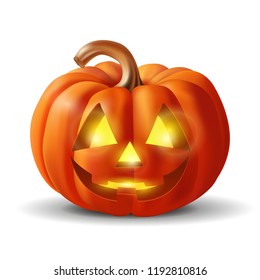 Funny pumpkin for Halloween, decoration for the holiday, sign, symbol. Happy Halloween. Autumn holiday. Terrible, funny. 3D vector image. EPS10