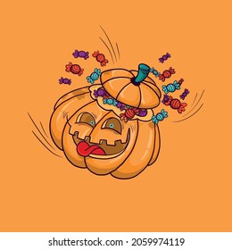 Funny pumpkin for Halloween design. Vector illustration for design or textile print