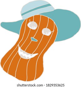 Funny pumpkin in hat. Doodle style