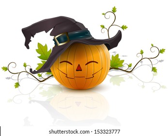 calabaza graciosa con un sombrero en la cabeza celebra Halloween
