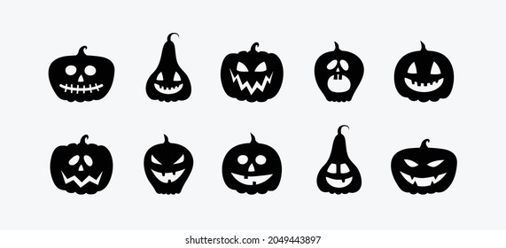 Funny pumpkin lanterns. Halloween icon set. Vector