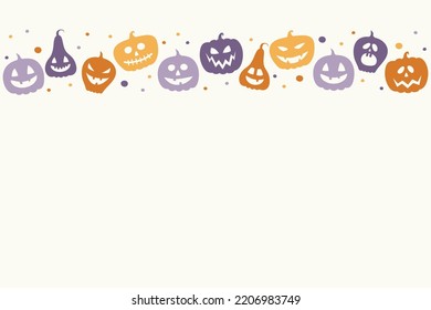 Funny pumpkin lanterns on background with copyspace. Halloween card. Vector