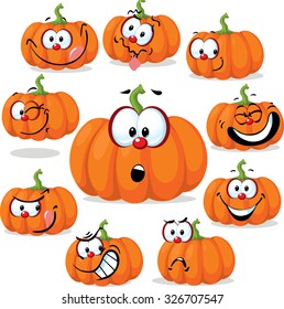 funny pumpkin with many faces - vector illustration